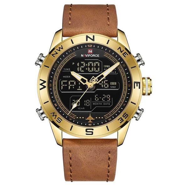 NAVIFORCE 9144 Men's Sport Watch | LED Analog Digital Leather Quartz Wristwatch