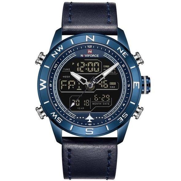 NAVIFORCE 9144 Men's Sport Watch | LED Analog Digital Leather Quartz Wristwatch