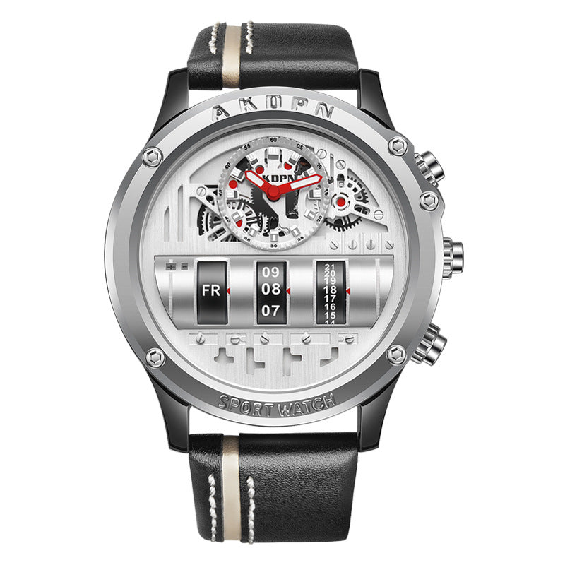 Men's Leather Strap Wristwatch | Round Dial Alloy Case Quartz Watch