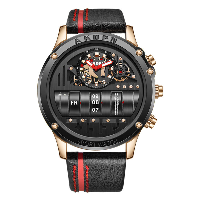 Men's Leather Strap Wristwatch | Round Dial Alloy Case Quartz Watch