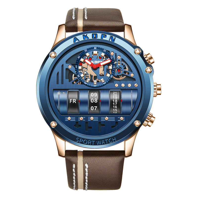 Men's Leather Strap Wristwatch | Round Dial Alloy Case Quartz Watch
