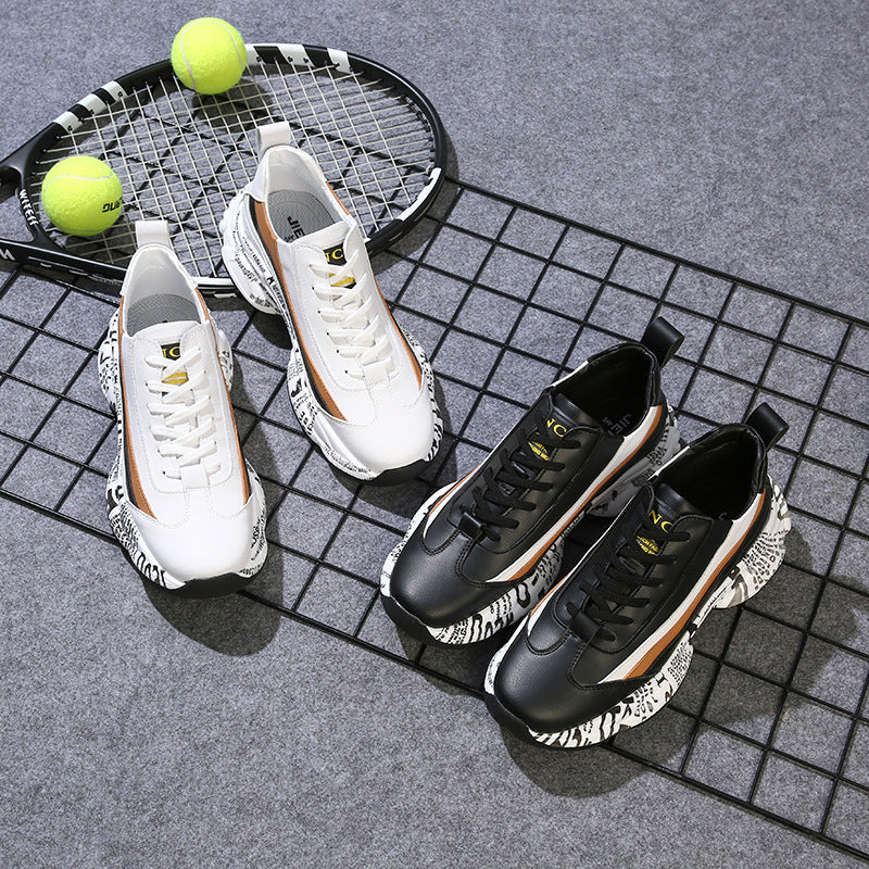 Height-Boosting Sneakers | Thick Sole Microfiber Leather Casual Shoes