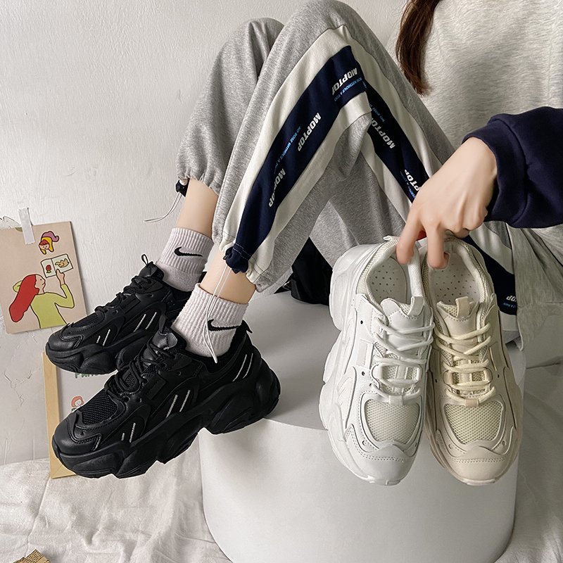 Women's Korean Platform Sneakers | Breathable PU Cross-Strap Casual Shoes